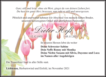 Traueranzeige von Dieter Heß von Südthüringer Presse