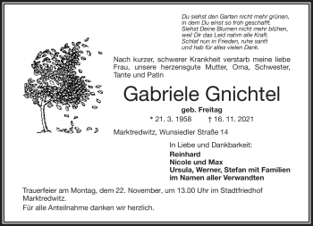 Traueranzeige von Gabriele Gnichtel von Frankenpost
