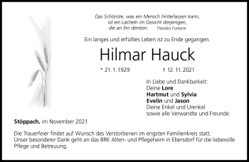 Traueranzeige von Hilmar Hauck von Neue Presse Coburg