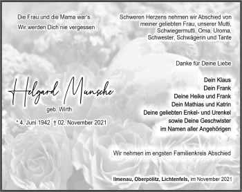 Traueranzeige von Helgard Munsche von Südthüringer Presse