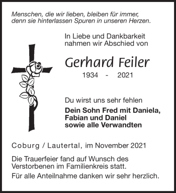 Traueranzeige von Gerhard Feiler von Neue Presse Coburg