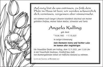 Traueranzeige von Angela Kulling von Südthüringer Presse