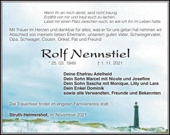 Traueranzeige von Rolf Nennstiel von Südthüringer Presse