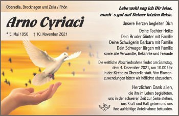 Traueranzeige von Arno Cyriaci von Südthüringer Presse