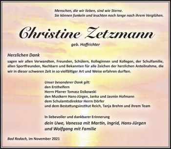 Traueranzeige von Christine Zetzmann von Südthüringer Presse