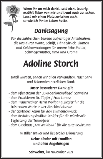 Traueranzeige von Adoline Storch von Südthüringer Presse