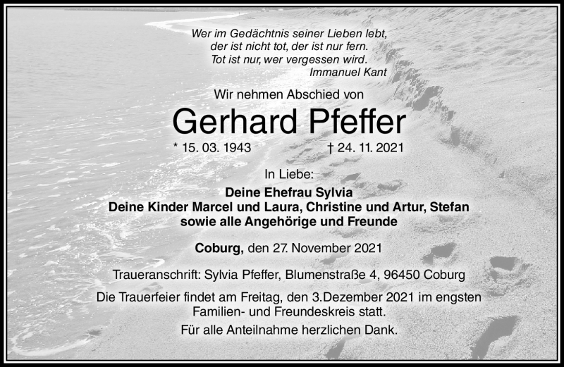  Traueranzeige für Gerhard Pfeffer vom 27.11.2021 aus Neue Presse Coburg