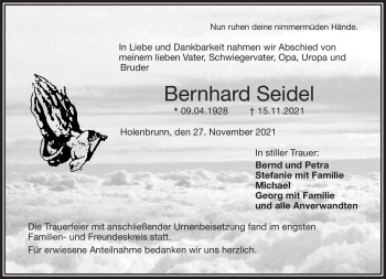 Traueranzeige von Bernhard Seidel von Frankenpost
