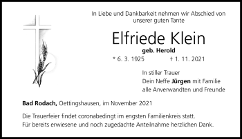 Traueranzeige von Elfriede Klein von Neue Presse Coburg
