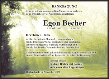 Traueranzeige von Egon Becher von Südthüringer Presse