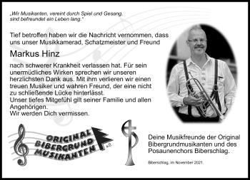 Traueranzeige von Markus Hinz von Südthüringer Presse