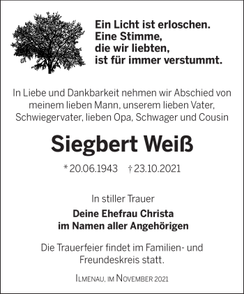 Traueranzeige von Siegbert Weiß von Südthüringer Presse