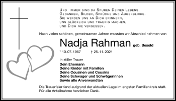 Traueranzeige von Nadja RAhmann von Frankenpost
