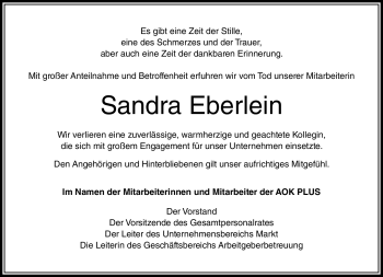 Traueranzeige von Sandra Eberlein von Südthüringer Presse
