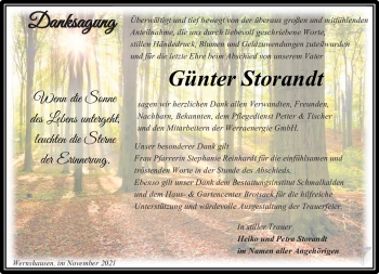 Traueranzeige von Günter Storandt von Südthüringer Presse