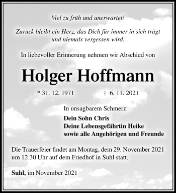 Traueranzeige von Holger Hoffmann von Südthüringer Presse