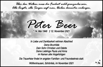 Traueranzeige von Peter Beer von Südthüringer Presse