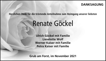 Traueranzeige von Renate Göckel von Neue Presse Coburg