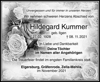 Traueranzeige von Hildegard Kummer von Südthüringer Presse