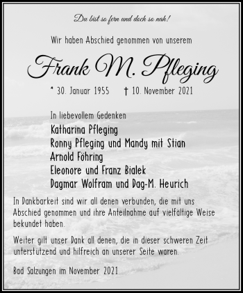Traueranzeige von Frank Pfleging von Südthüringer Presse