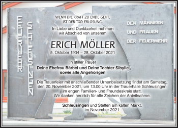 Traueranzeige von Erich Möller von Südthüringer Presse
