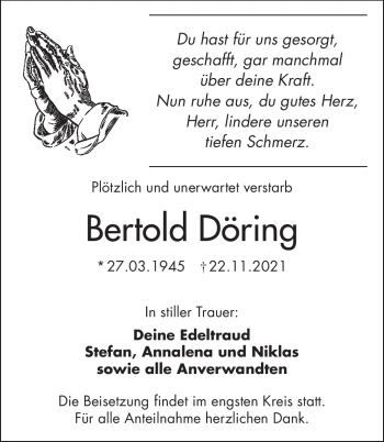 Traueranzeige von Bertold Döring von Frankenpost
