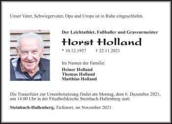 Traueranzeige von Horst Holland von Südthüringer Presse