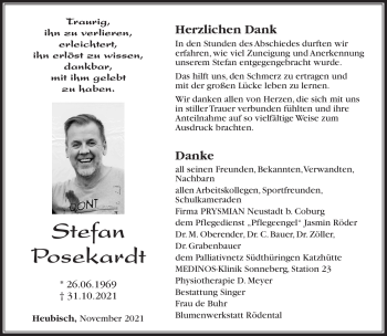 Traueranzeige von Stefan Posekardt von Südthüringer Presse