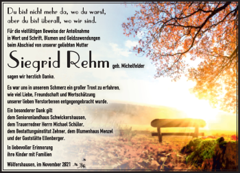 Traueranzeige von Siegrid Rehm von Südthüringer Presse