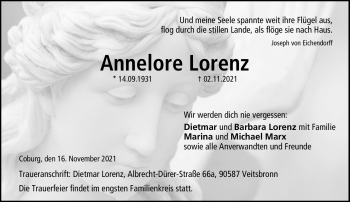 Traueranzeige von Annelore Lorenz von Neue Presse Coburg