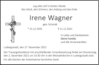 Traueranzeige von Irene Wagner von Neue Presse Coburg