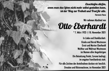 Traueranzeige von Otto Eberhardt von Südthüringer Presse
