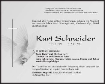 Traueranzeige von Kurt Schneider von Südthüringer Presse