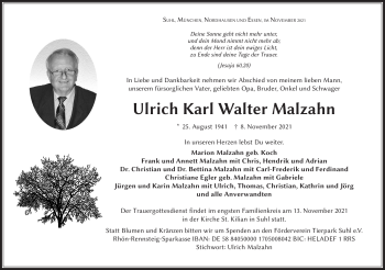 Traueranzeige von Ulrich Karl Walter Malzahn von Südthüringer Presse