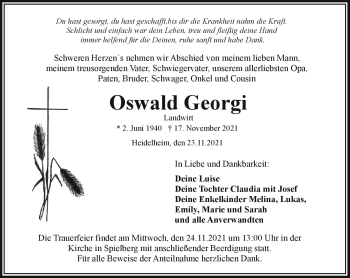 Traueranzeige von Oswald Georgi von Frankenpost