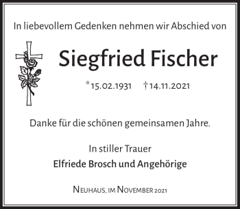 Traueranzeige von Siegfried Fischer von Südthüringer Presse