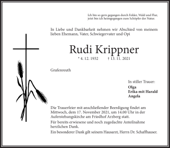 Traueranzeige von Krippner Rudi von Frankenpost