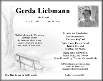 Traueranzeige von Gerda Liebmann von Südthüringer Presse
