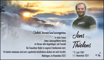 Traueranzeige von Jens Thielens von Südthüringer Presse