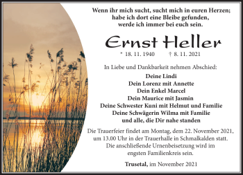 Traueranzeige von Heller Ernst von Südthüringer Presse