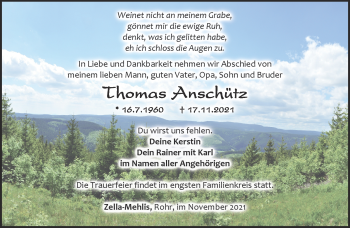 Traueranzeige von Thomas Anschütz von Südthüringer Presse