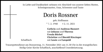 Traueranzeige von Doris Rossner von Frankenpost