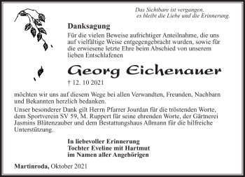 Traueranzeige von Georg Eichenauer von Südthüringer Presse