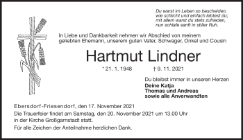 Traueranzeige von Hartmut Lindner von Neue Presse Coburg