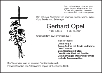 Traueranzeige von Gerhard Opel von Frankenpost