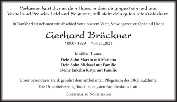 Traueranzeige von Gerhard Brückner von Südthüringer Presse