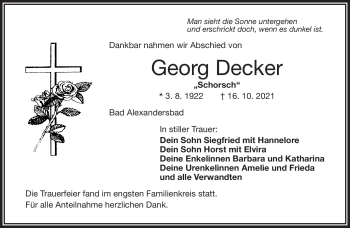 Traueranzeige von Georg Decker von Frankenpost