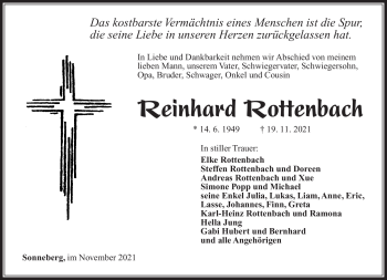 Traueranzeige von Reinhard Rottenbach von Südthüringer Presse
