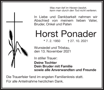 Traueranzeige von Horst Ponader von Frankenpost