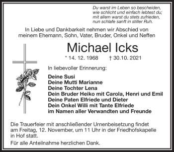 Traueranzeige von Michael Icks von Frankenpost